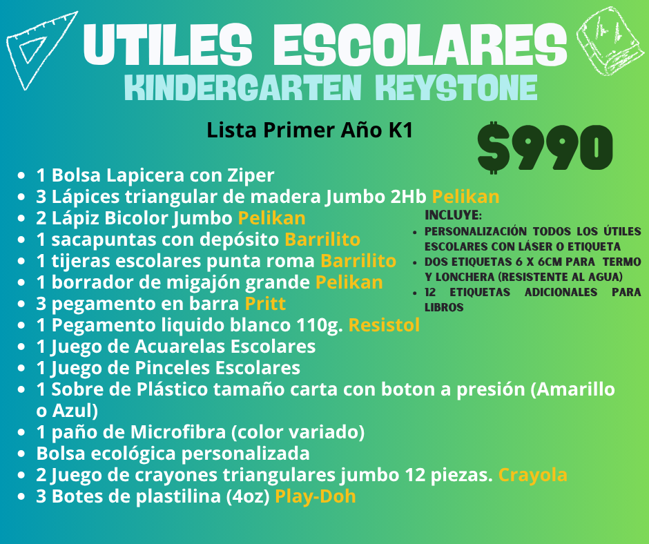 Lista de Útiles Escolares - Keystone [PREVENTA]
