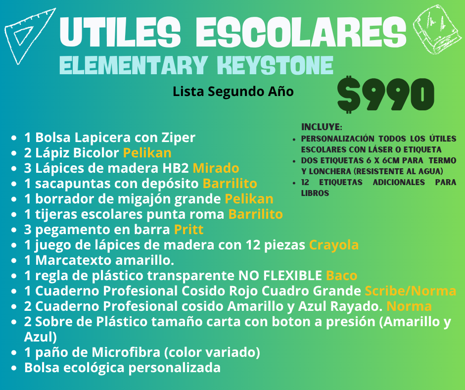 Lista de Útiles Escolares - Keystone [PREVENTA]
