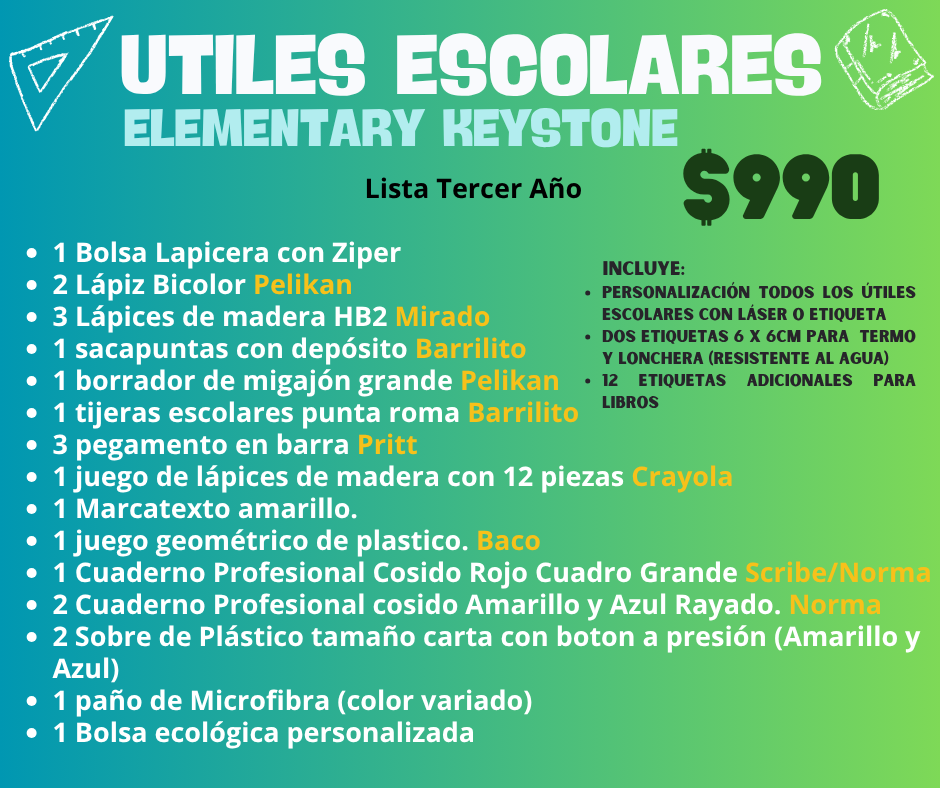 Lista de Útiles Escolares - Keystone [PREVENTA]