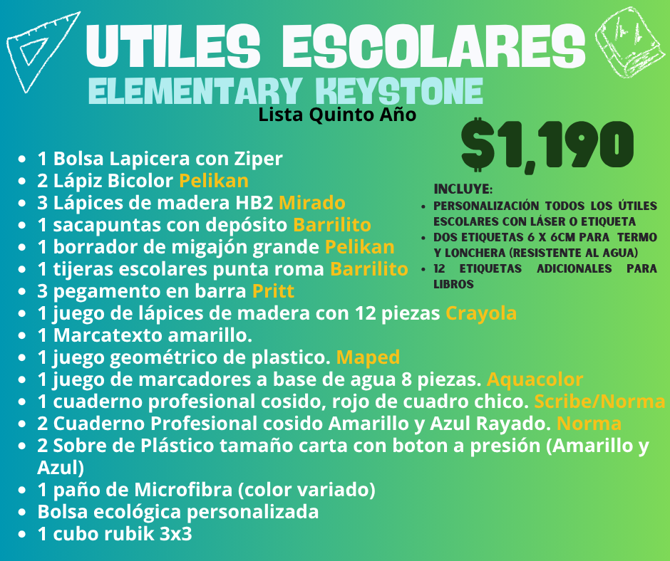 Lista de Útiles Escolares - Keystone [PREVENTA]