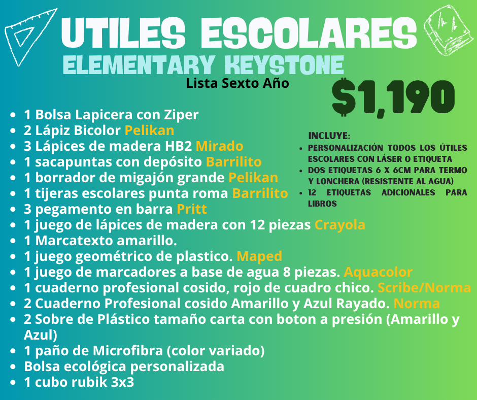 Lista de Útiles Escolares - Keystone [PREVENTA]