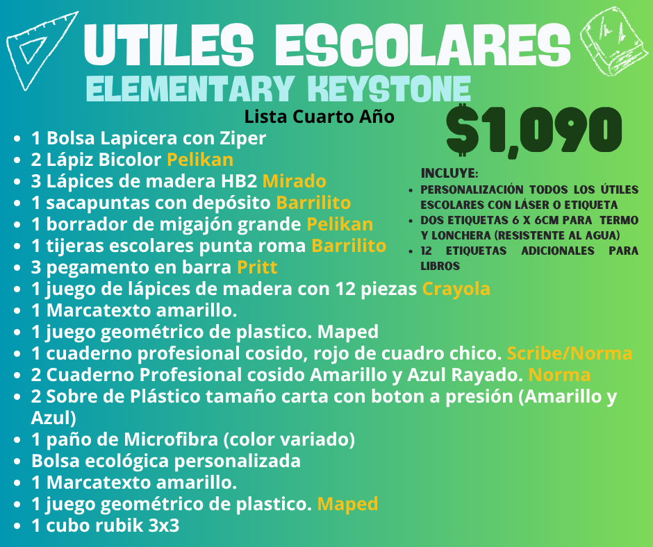 Lista de Útiles Escolares - Keystone [PREVENTA]